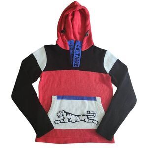 Le Tigre Red, White and Black Colorblock  Hooded Sweater. Sz. S